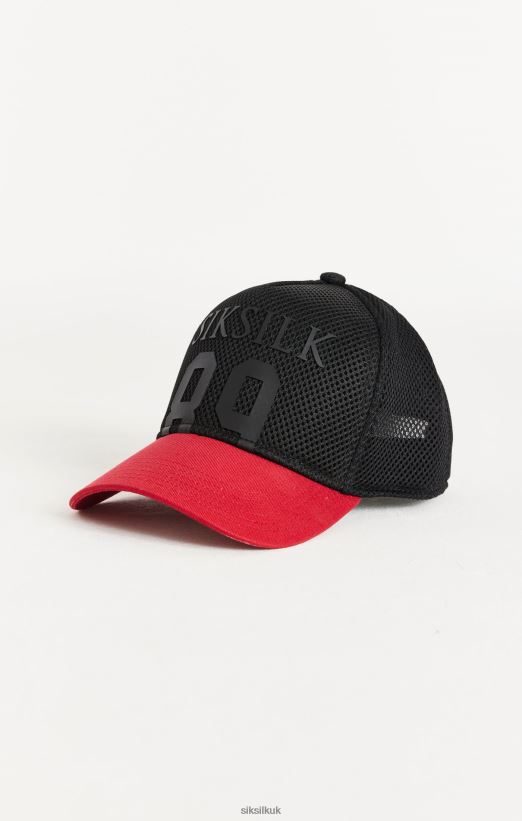 SikSilk Accessory 020XHH242 Full Mesh 89 Cap - Black & Red Unisex