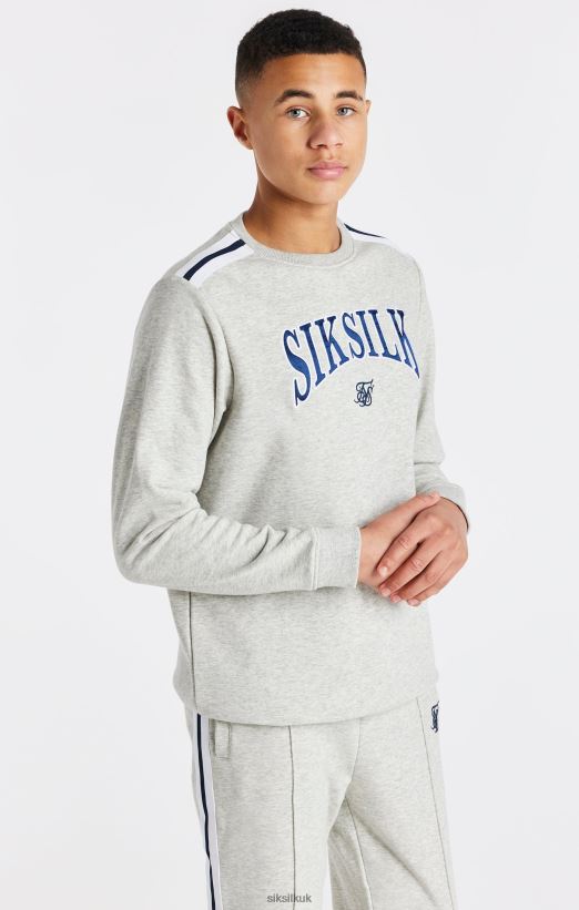 SikSilk Apparel 020XHH296 Grey Marl Varsity Crew Sweatshirt Boys