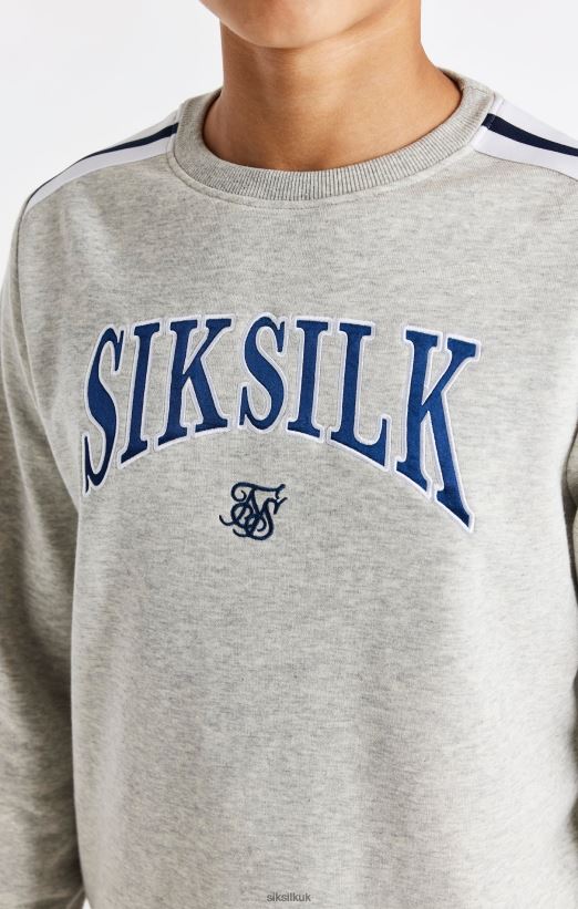 SikSilk Apparel 020XHH296 Grey Marl Varsity Crew Sweatshirt Boys