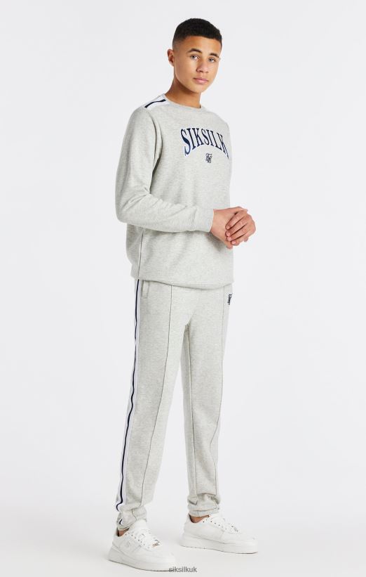 SikSilk Apparel 020XHH296 Grey Marl Varsity Crew Sweatshirt Boys