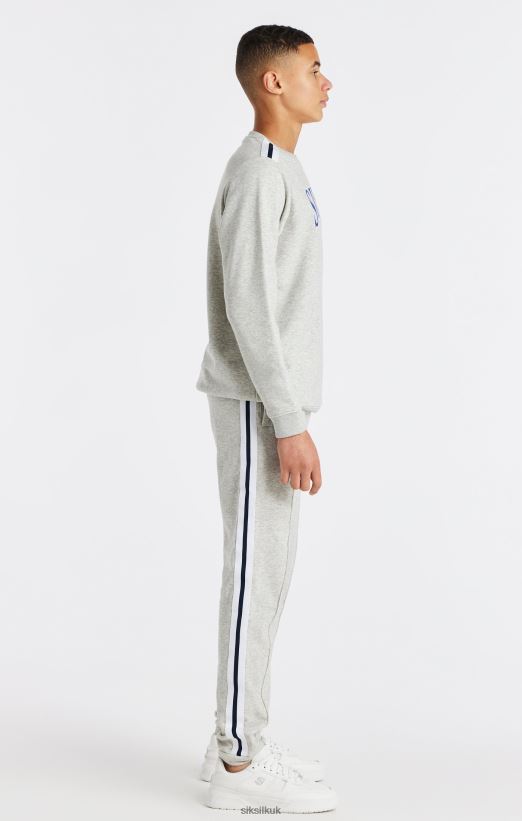 SikSilk Apparel 020XHH296 Grey Marl Varsity Crew Sweatshirt Boys