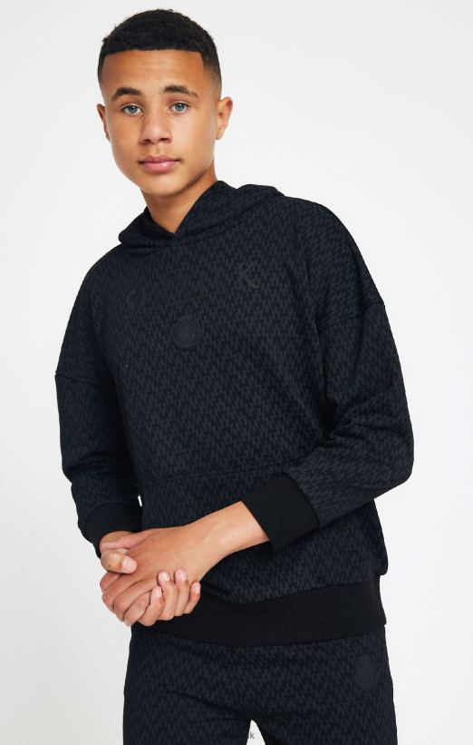 SikSilk x Apparel 020XHH288 Messi Black Printed Oversized Hoodie Boys
