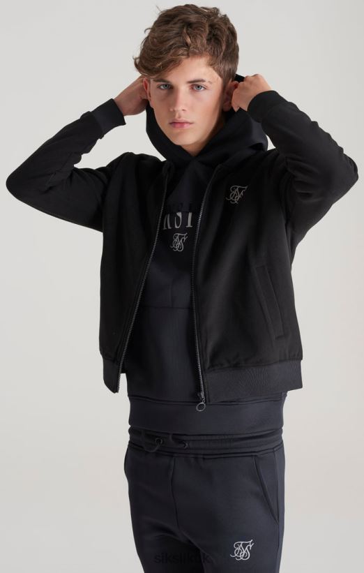 SikSilk Apparel 020XHH301 Black Metallic Logo Bomber Boys