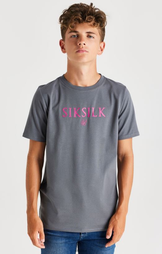 SikSilk Apparel 020XHH280 Grey Branded T-Shirt Boys