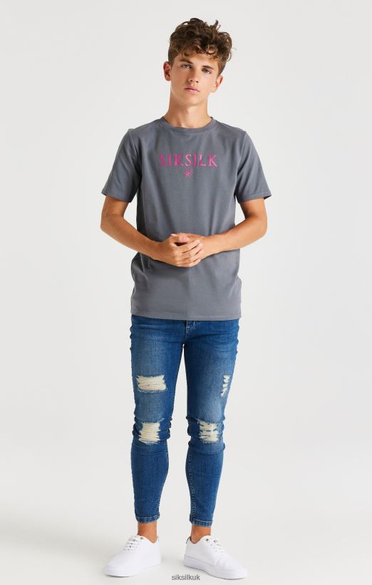 SikSilk Apparel 020XHH280 Grey Branded T-Shirt Boys