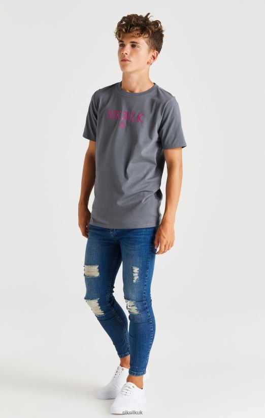 SikSilk Apparel 020XHH280 Grey Branded T-Shirt Boys