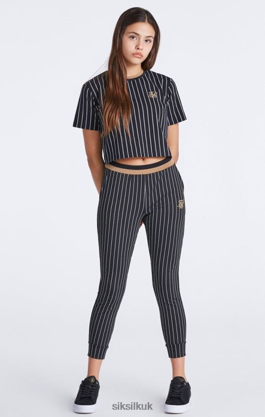 SikSilk Apparel 020XHH348 Black Baseball Stripe Jogger Girls