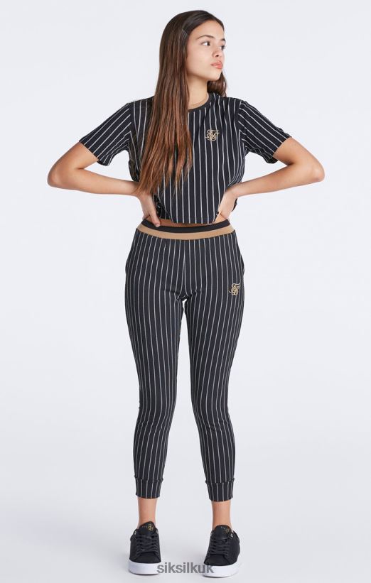 SikSilk Apparel 020XHH348 Black Baseball Stripe Jogger Girls