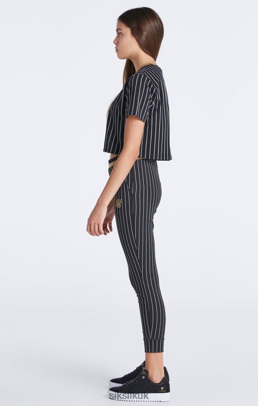 SikSilk Apparel 020XHH348 Black Baseball Stripe Jogger Girls