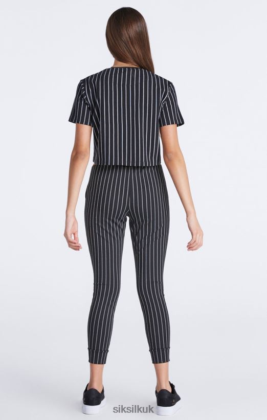 SikSilk Apparel 020XHH348 Black Baseball Stripe Jogger Girls