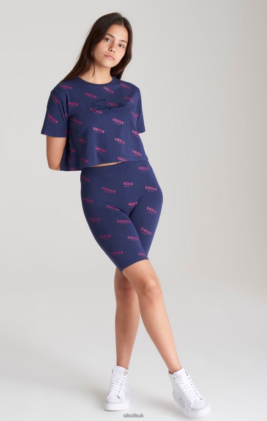 SikSilk Apparel 020XHH355 Navy Printed Cycle Short Girls