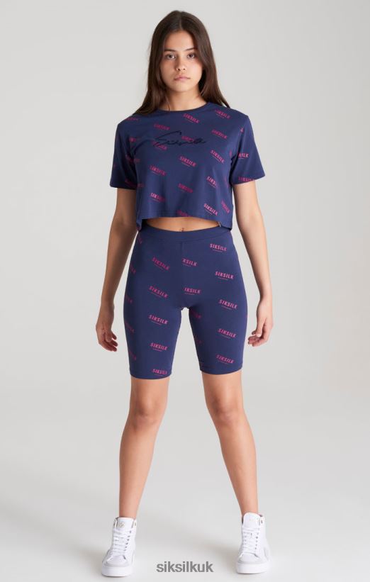 SikSilk Apparel 020XHH355 Navy Printed Cycle Short Girls