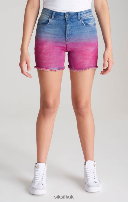 SikSilk Apparel 020XHH356 Blue Dip Dye Denim Short Girls