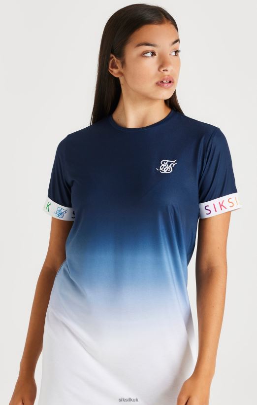 SikSilk Apparel 020XHH342 Rainbow Fade T-Shirt Dress - Navy & White Girls