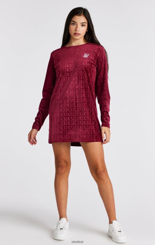 SikSilk Apparel 020XHH345 Pink Velour Long Sleeve T-Shirt Dress Girls