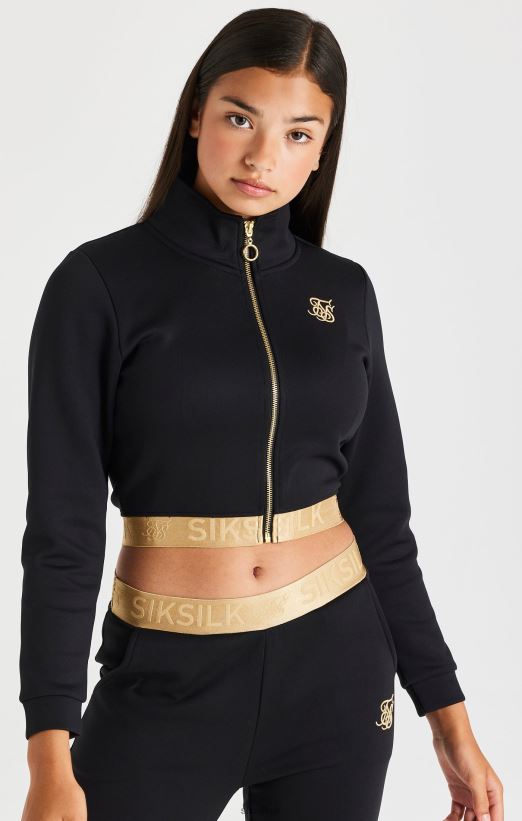 SikSilk Apparel 020XHH330 Metallic Taped Zip Through - Black Girls