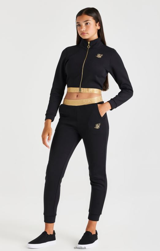 SikSilk Apparel 020XHH330 Metallic Taped Zip Through - Black Girls