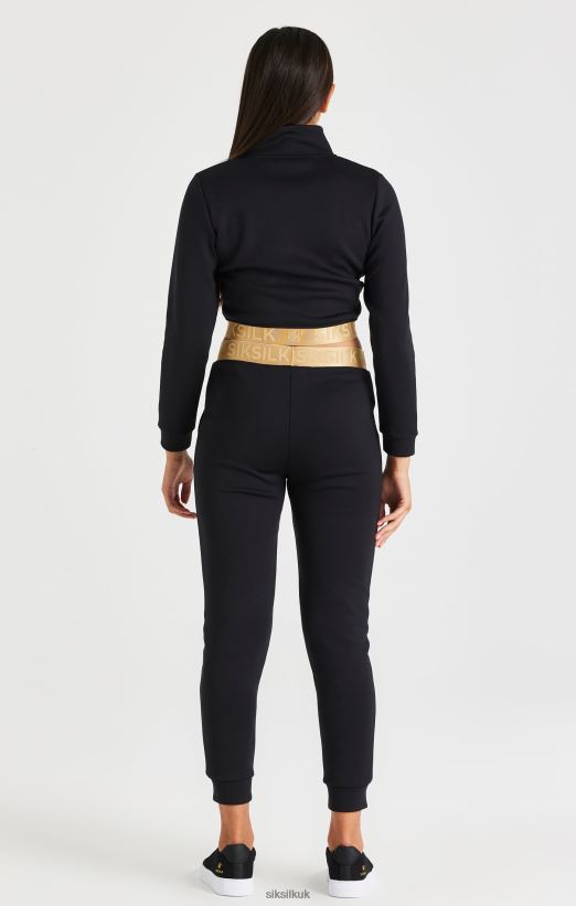 SikSilk Apparel 020XHH330 Metallic Taped Zip Through - Black Girls