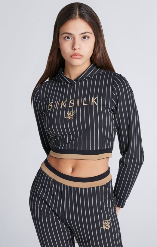 SikSilk Apparel 020XHH337 Black Baseball Stripe Cropped Hoodie Girls