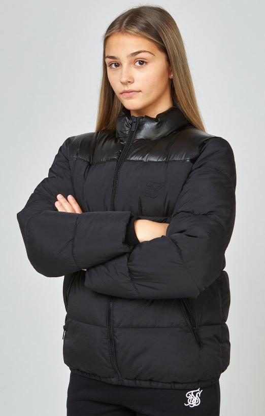 SikSilk Apparel 020XHH340 Black Zip Through Bubble Jacket Girls