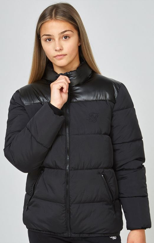 SikSilk Apparel 020XHH340 Black Zip Through Bubble Jacket Girls