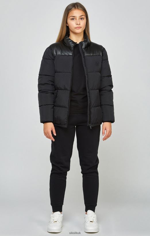 SikSilk Apparel 020XHH340 Black Zip Through Bubble Jacket Girls