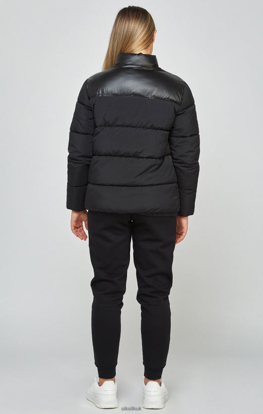 SikSilk Apparel 020XHH340 Black Zip Through Bubble Jacket Girls