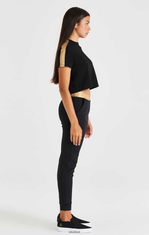 SikSilk Apparel 020XHH316 Metallic Taped Raglan Tee - Black Girls