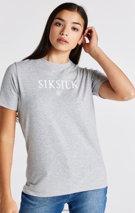 SikSilk Apparel 020XHH318 Grey Marl Branded T-Shirt Girls