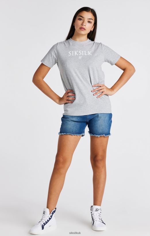 SikSilk Apparel 020XHH318 Grey Marl Branded T-Shirt Girls