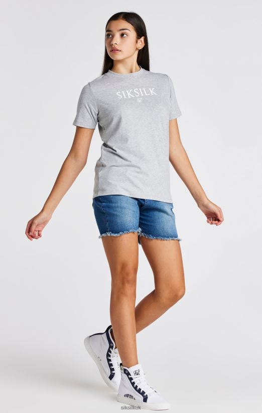 SikSilk Apparel 020XHH318 Grey Marl Branded T-Shirt Girls