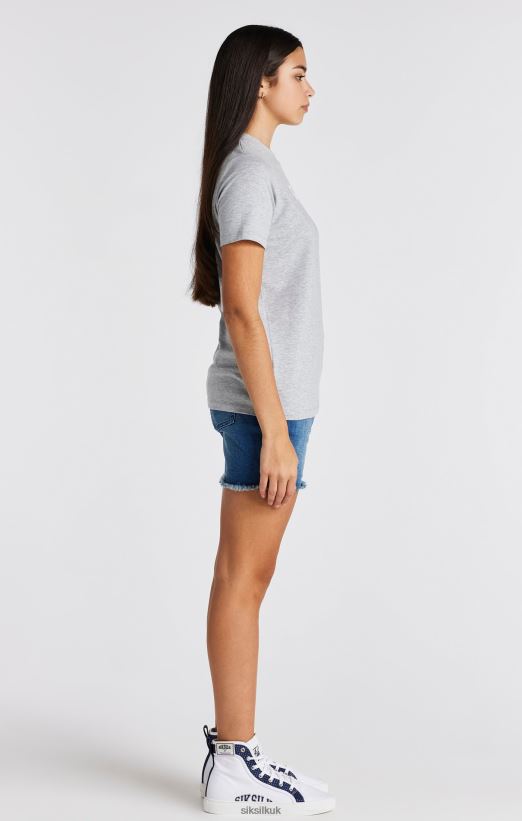 SikSilk Apparel 020XHH318 Grey Marl Branded T-Shirt Girls