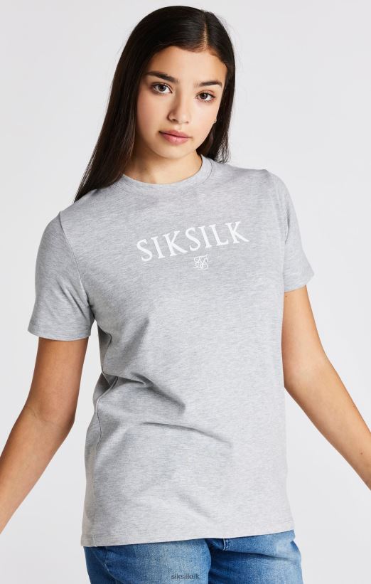 SikSilk Apparel 020XHH318 Grey Marl Branded T-Shirt Girls