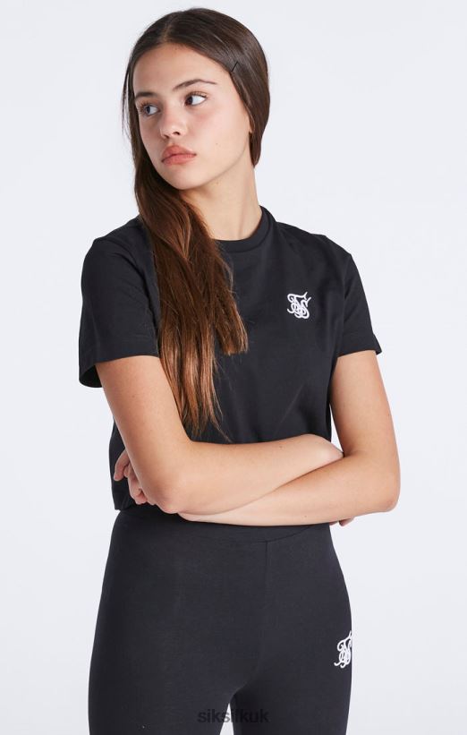 SikSilk Apparel 020XHH320 Black Essentials Cropped T-Shirt Girls