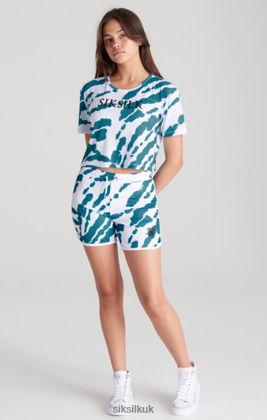 SikSilk Apparel 020XHH323 White Tie Dye Cropped T-Shirt Girls