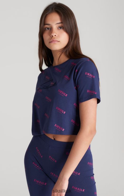 SikSilk Apparel 020XHH324 Navy Signature Cropped T-Shirt Girls