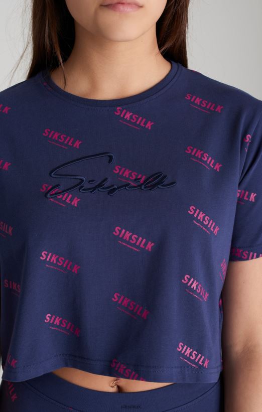 SikSilk Apparel 020XHH324 Navy Signature Cropped T-Shirt Girls