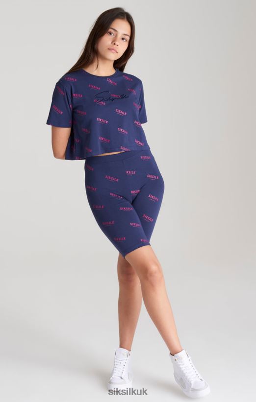 SikSilk Apparel 020XHH324 Navy Signature Cropped T-Shirt Girls