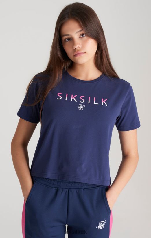 SikSilk Apparel 020XHH325 Navy Fade Logo Cropped T-Shirt Girls