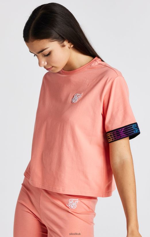 SikSilk Apparel 020XHH326 Coral Taped Crop T-Shirt Girls