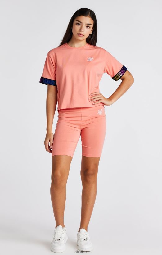 SikSilk Apparel 020XHH326 Coral Taped Crop T-Shirt Girls