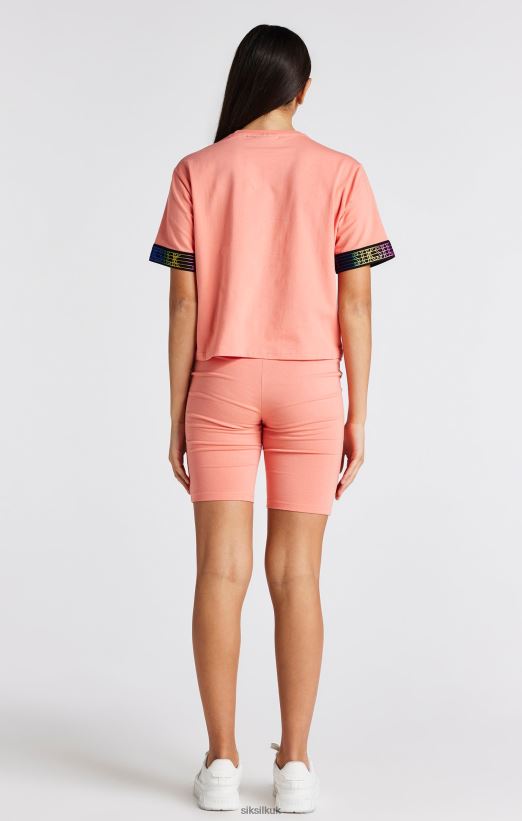 SikSilk Apparel 020XHH326 Coral Taped Crop T-Shirt Girls
