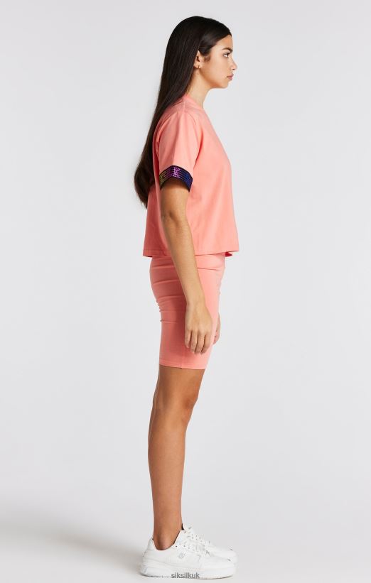 SikSilk Apparel 020XHH326 Coral Taped Crop T-Shirt Girls