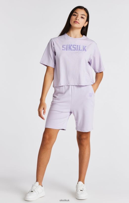SikSilk Apparel 020XHH327 Purple Varsity Logo Crop T-Shirt Girls