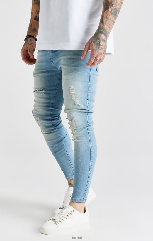 SikSilk Apparel 020XHH551 Blue Washed Essential Distressed Skinny Jean Men