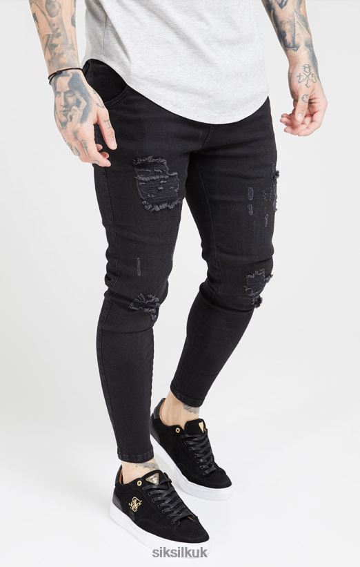 SikSilk Apparel 020XHH554 Black Washed Essential Distressed Skinny Jean Men