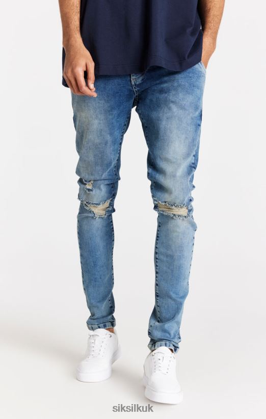 SikSilk Apparel 020XHH558 Light Blue Distressed Slim Fit Jean Men