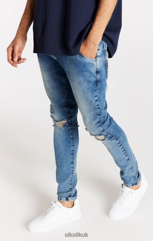 SikSilk Apparel 020XHH558 Light Blue Distressed Slim Fit Jean Men