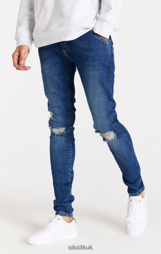 SikSilk Apparel 020XHH563 Blue Distressed Slim Fit Jean Men