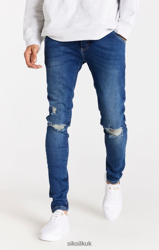 SikSilk Apparel 020XHH563 Blue Distressed Slim Fit Jean Men